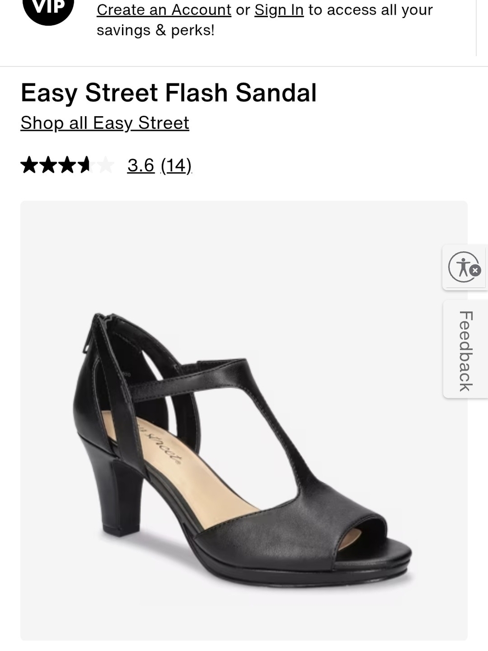 easy street Black T-Strap Mid Heel Sandal